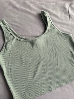 Ribbed Cropped Tank Top - Sage Green
